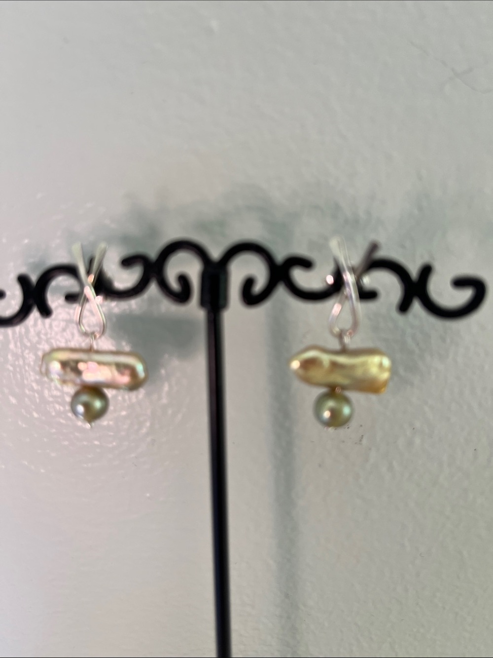 Iridescent Pearl Drop Earrings - Green Tones